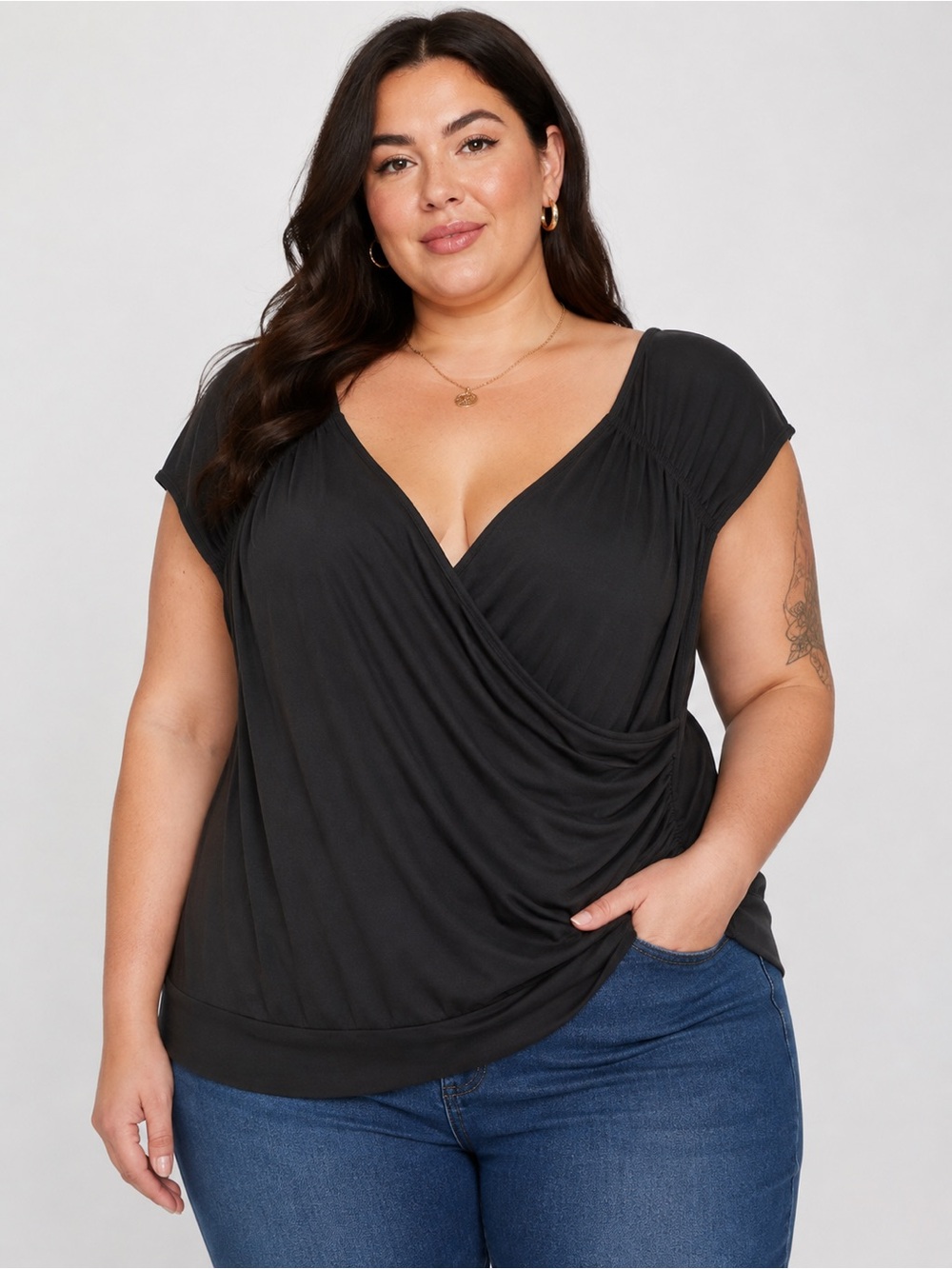 Travel Elements Black Draped Cowl Neck Top – Size 1X – Made in Canada